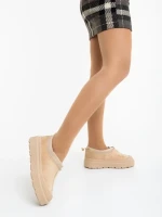 Дамски чизми бежови от текстилен материал Devalia