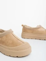 Дамски чизми бежови от текстилен материал Devalia