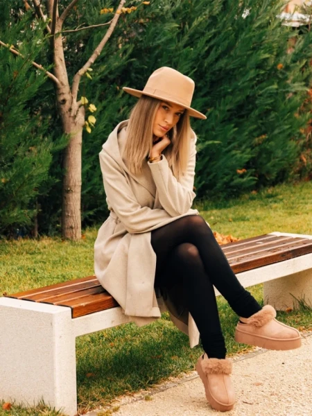 Дамски чехли тъмнобежови от текстилен материал Temaria