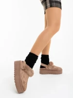 Дамски чехли тъмнобежови от текстилен материал Temaria