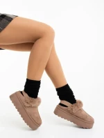 Дамски чехли тъмнобежови от текстилен материал Temaria