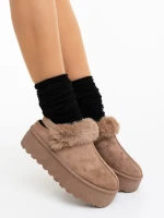 Дамски чехли тъмнобежови от текстилен материал Temaria