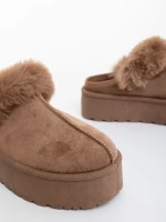 Дамски чехли тъмнобежови от текстилен материал Temaria