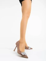 Дамски обувки  каки с  ток  от текстилен  материал Tiphanie