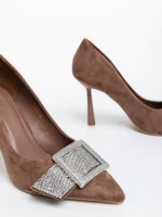 Дамски обувки  каки с  ток  от текстилен  материал Tiphanie