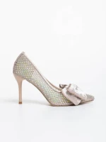 Дамски обувки с ток бежови  от текстилен  материал Marliss