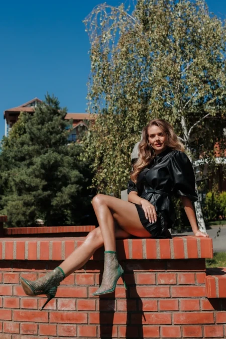 Дамски боти  зелени  от текстилен материал  Oleta