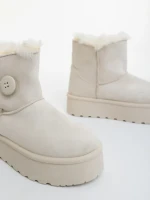 Дамски чизми светло бежови от текстилен материал Andara