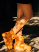 Дамски чизми камел от текстилен материал Andara