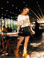 Дамски чизми камел от текстилен материал Andara