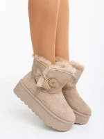 Дамски чизми бежови от текстилен материал Andara