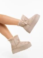 Дамски чизми бежови от текстилен материал Andara