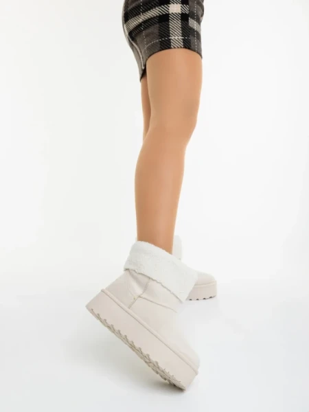 Дамски чизми светло бежови от текстилен материал Deraza