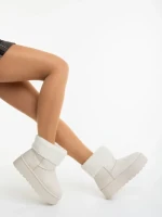 Дамски чизми светло бежови от текстилен материал Deraza