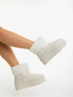 Дамски чизми светло бежови от текстилен материал Deraza