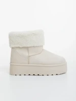 Дамски чизми светло бежови от текстилен материал Deraza