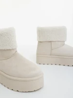 Дамски чизми светло бежови от текстилен материал Deraza