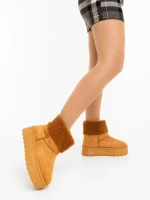 Дамски чизми камел от текстилен материал Deraza