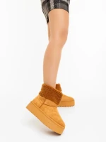 Дамски чизми камел от текстилен материал Deraza