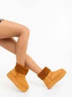 Дамски чизми камел от текстилен материал Deraza