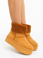 Дамски чизми камел от текстилен материал Deraza