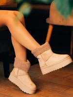 Дамски чизми бежови от текстилен материал Deraza