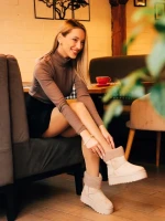 Дамски чизми бежови от текстилен материал Deraza