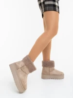 Дамски чизми бежови от текстилен материал Deraza