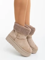 Дамски чизми бежови от текстилен материал Deraza