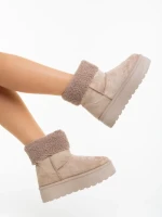 Дамски чизми бежови от текстилен материал Deraza