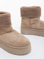 Дамски чизми бежови от текстилен материал Deraza