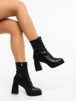 Дамски боти с ток черни от екологична кожа Wilfreda