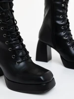 Дамски боти с ток черни от екологична кожа Wilfreda