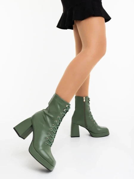 Дамски боти с ток зелени от екологична кожа Wilfreda