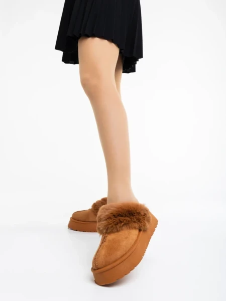 Дамски чехли камел от текстилен материал Lyzbeth