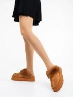 Дамски чехли камел от текстилен материал Lyzbeth