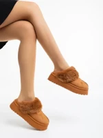 Дамски чехли камел от текстилен материал Lyzbeth