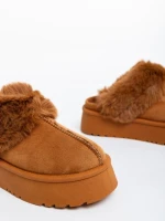 Дамски чехли камел от текстилен материал Lyzbeth