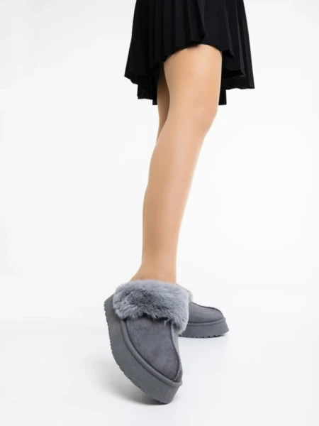 Дамски чехли сиви от текстилен материал Lyzbeth