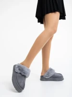 Дамски чехли сиви от текстилен материал Lyzbeth