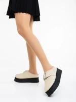 Дамски чехли бежови от еко кожа Aulii