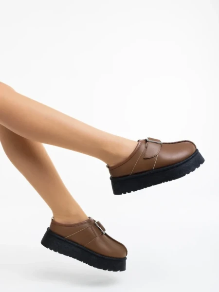 Дамски чехли каки от еко кожа Aulii