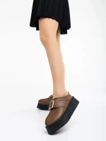 Дамски чехли каки от еко кожа Aulii