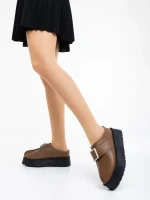 Дамски чехли каки от еко кожа Aulii