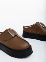 Дамски чехли каки от еко кожа Aulii