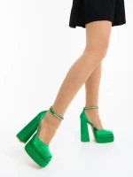 Дамски обувки с ток зелени от текстилен материал Arcania