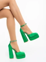 Дамски обувки с ток зелени от текстилен материал Arcania