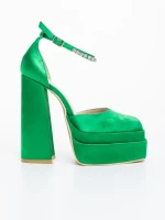 Дамски обувки с ток зелени от текстилен материал Arcania
