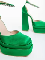 Дамски обувки с ток зелени от текстилен материал Arcania