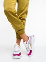 Дамски спортни обувки бели с цикламени от еко кожа и текстилен материал Reena